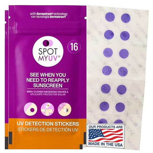 SpotMyUV UV Detection Stickers for Sunscreen with Patented Dermatrue SPF Sensing Technology, Know When to Reapply Sunscreen to Help Prevent Sunburn, 32 Count