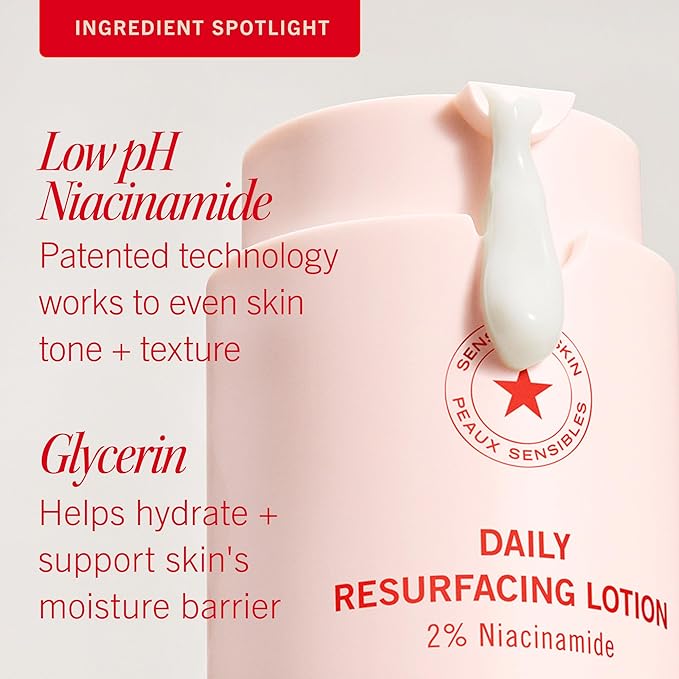 First Aid Beauty Lactic Acid Lotion for Acne-Prone Skin with 2% Niacinamide - Resurfacing Lotion Moisturizes & Visibly Diminishes Post-Acne Marks, (1.0 oz)