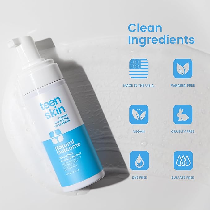 Teen Skin Face Wash | Gentle Foaming Daily Boys & Girls Facial Cleanser Lotion | Natural Non-toxic Ingredients | For Teens, Preteens & Kids Looking to Prevent Acne | 5 oz