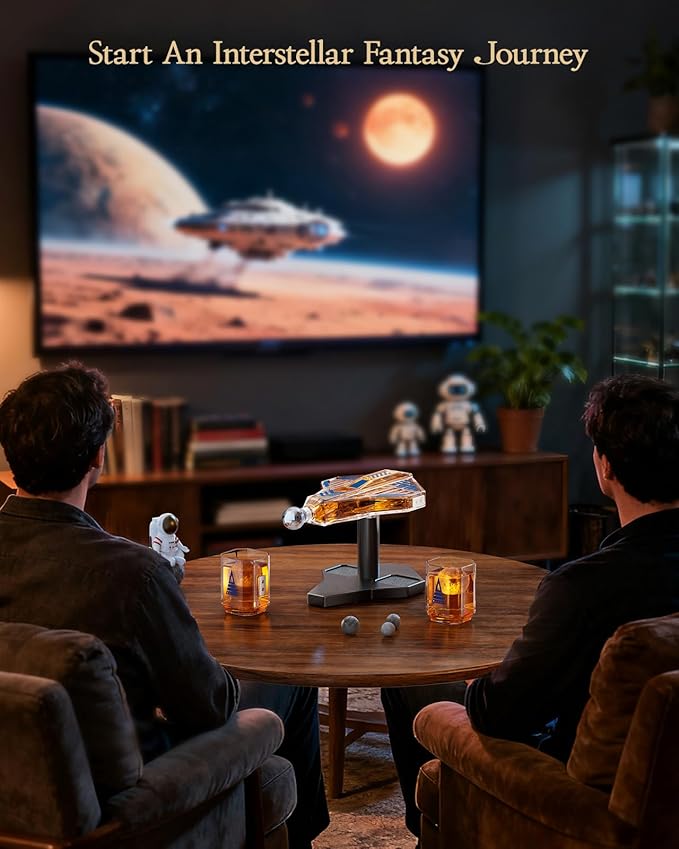 Kollea Galaxy Blue Spaceship Whiskey Decanter Sets for Men, Spacecraft Limited Edition, 2 Funny Shot Glasses, Gift Ideas, Cool Liquor Dispenser for Home Bar, Christmas Birthday Gifts for Men Dad Him