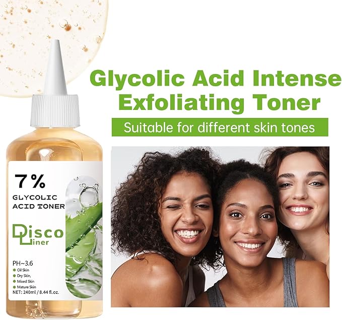 7% Glycolic Acid Exfoliating Toner, Hydrating Facial Toner, Smooth Glowing Skin, Even Skin Tone, Improve Skin Texture, Gentle Formula for Daily Use