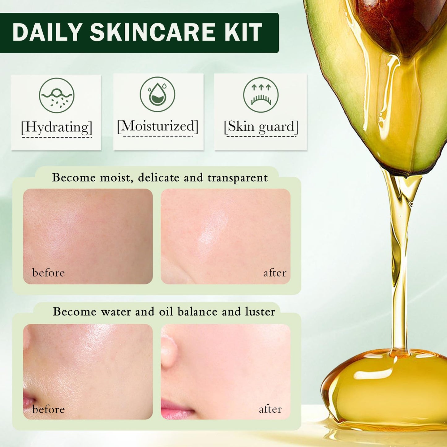 XINGXYUEL Avocado Skincare Set for Teen Girls Hydration Facial Skincare Gift Set with Cleanser,Toner,Lotion,Face Serum,Eye Cream,Face Cream,Anti-Aging Skin Care Set for Women