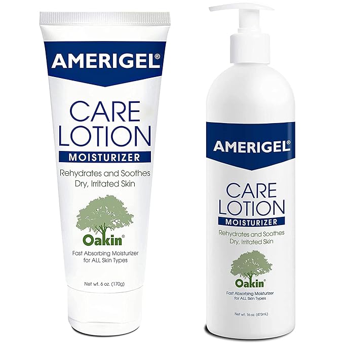 AMERIGEL Care Lotion Bundle - Hypoallergenic Moisturizer (6 oz.) Rehydrates & Soothes Dry Skin - Care Lotion for Diabetic Skin Care (16 oz.) Soothes Irritated Skin