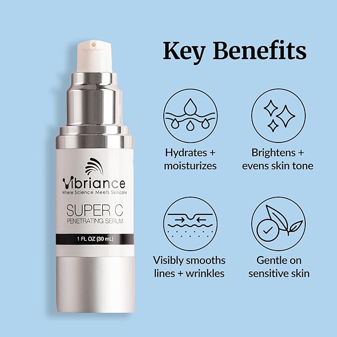 Vibriance Super C Serum for Mature Skin - All-in-One Vitamin Formula Hydrates, Firms, Lifts, Smooths, Targets Age Spots, Wrinkles, 1 fl oz - Pack of 2