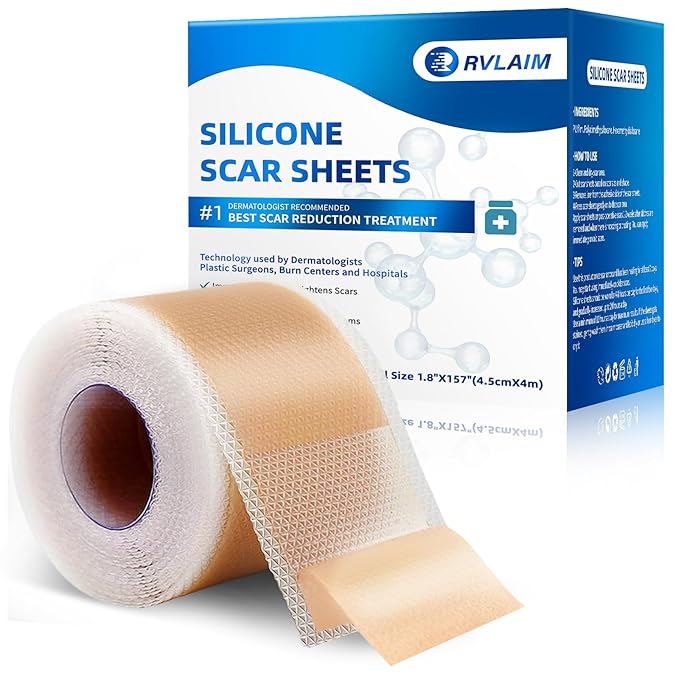 Silicone Scar Sheets, Silicone Scar Tape(1.8” x 157” Roll 4M), Silicone Scar Sheets for Surgical Scars, Keloid Bump Removal, Stretch Marks Removal, C-Section, Burn et