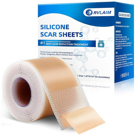 Silicone Scar Sheets, Silicone Scar Tape(1.8” x 157” Roll 4M), Silicone Scar Sheets for Surgical Scars, Keloid Bump Removal, Stretch Marks Removal, C-Section, Burn et