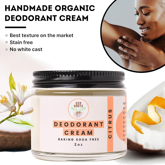 ECO ROOTS Natural Deodorant for Women & Men | Organic Deodorant Cream Non Aluminum | Baking Soda Free Healthy Deoderant for Body & Private Parts | All Vegan Pit Paste Zero Sweat | Citrus Scent