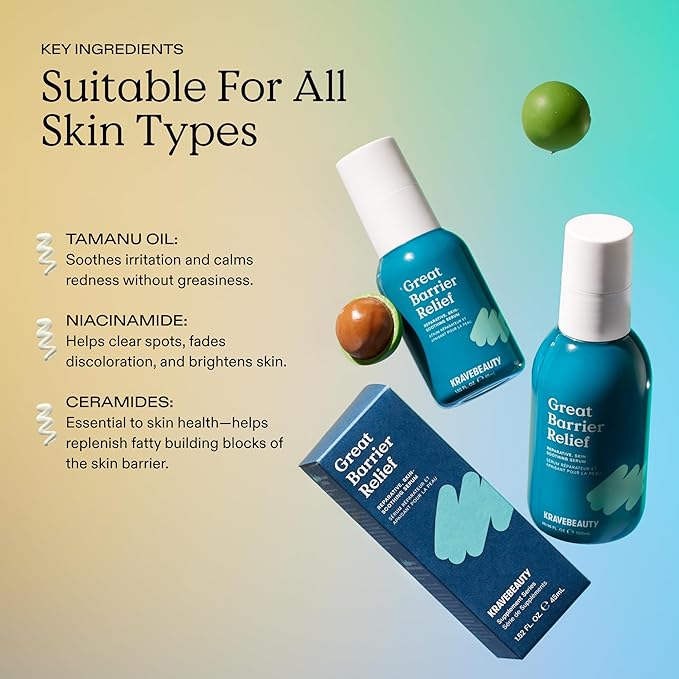 KraveBeauty Great Barrier Relief Duo, Soothing Skin Barrier Repair Serum, Contains Tamanu Oil to Soothe and Calm Redness, For All Skin Types, Vegan & Cruelty Free, 1.52 fl oz x2