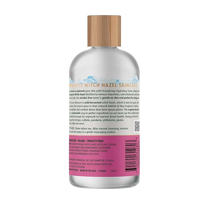 Humphreys Witch Hazel Hydrating Toner | Wild Harvested Witch Hazel & Rose | Natural, Alcohol-Free Formula | Balancing & Hydrating | Clears Pores | 8 Fl Oz