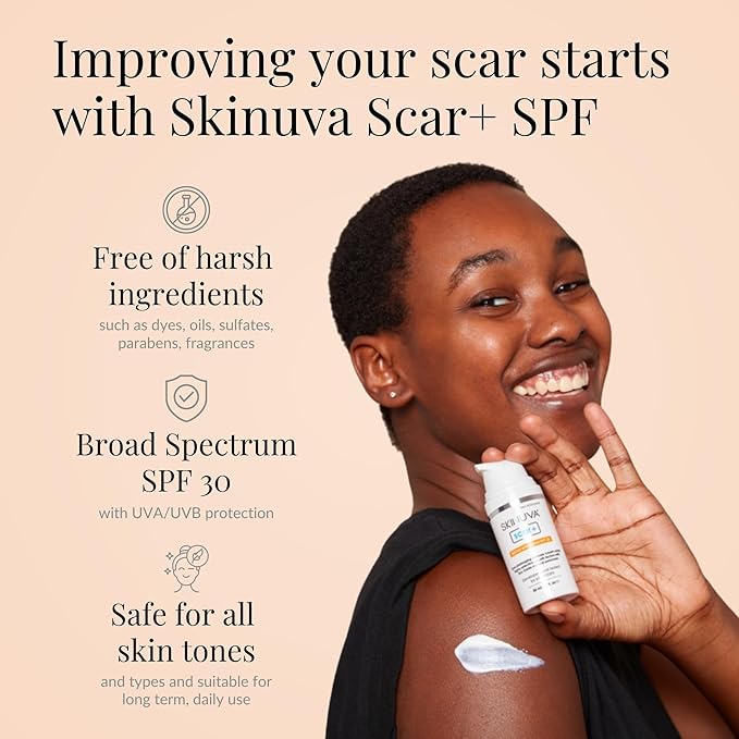 Skinuva® Next Generation Scar+ Cream - Advanced Silicone Scar Cream Matrix +SPF 30 Formulated with Growth Factors & Helps Reduce the Appearance of Scars (1 oz)