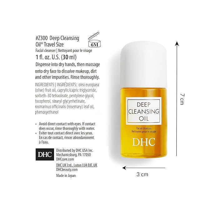 DHC Deep Cleansing Oil and Travel Size, Facial Cleansing Oil, Makeup Remover, Cleanses without Clogging Pores, Residue-Free, Fragrance and Colorant Free, For All Skin Types, 6.7 oz and 1 oz