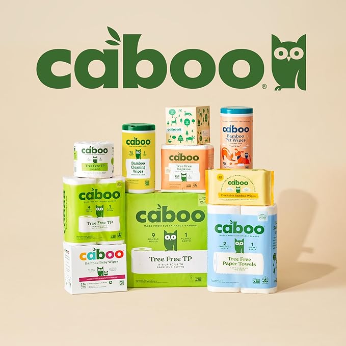 Caboo Tree Free Toilet Paper, Unbleached, Plastic Free Packaging, Septic Safe, Eco Friendly, Chemical Free, Non Toxic, 2 Ply Toilet Tissue, Pack of 12 Double Rolls, 300 Sheets Per Roll