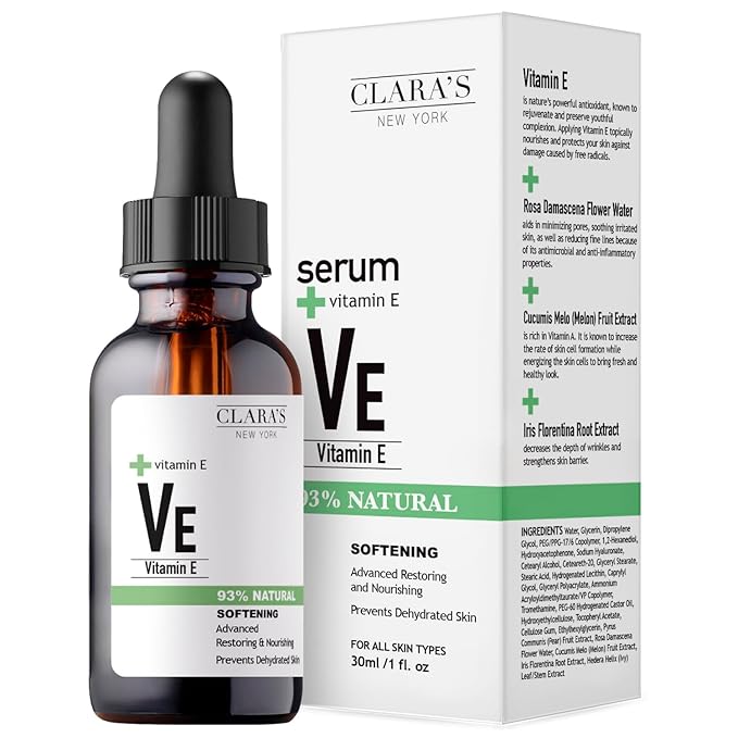 CLARA'S NEW YORK | Softening Vitamin E Facial Serum | Protecting Skin Barrier, Smoothing, Restoring and Nourishing | Non-greasy, Lightweight Formular | Made in USA | 30ml (1Fl/Oz)