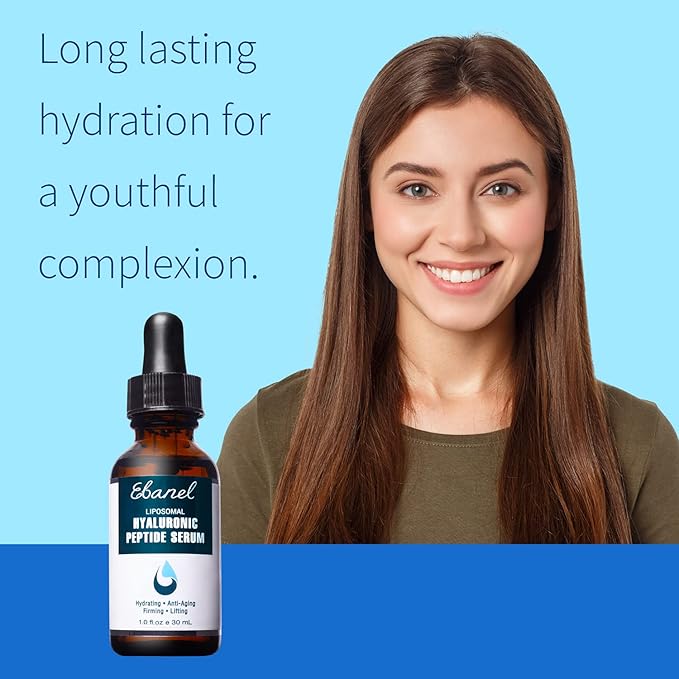 Ebanel Hyaluronic Acid Serum for Face with Peptides & Niacinamide, Hydrating Face Serum for Women, Age-Defying Formula Infused with Vitamins B, C & E to Plump, Firm & Smooth Skin