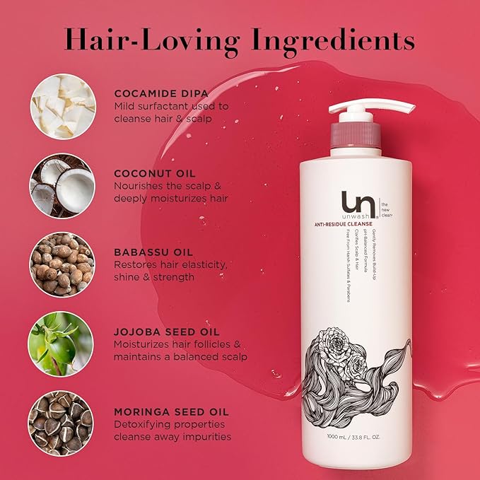 unwash Anti-Residue Cleanse - Gentle, Ph-Balanced Clarifying Shampoo for Build-Up, Dirt and Oil, Safe for All Hair Types, 33.8 fl oz