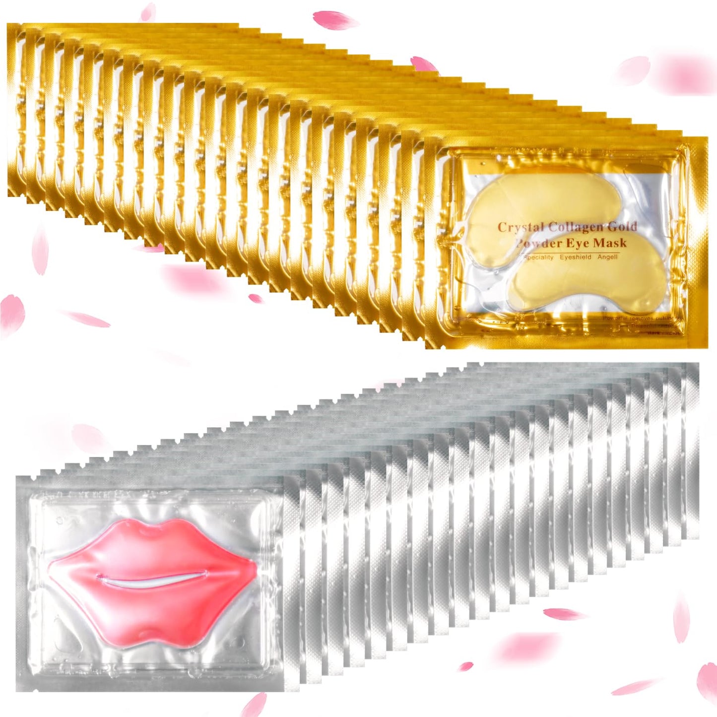 40 Pairs Lip Masks & Eye Masks, 24K Gold Crystal Gel Collagen Eye Pads, Under Eye Patches for Puffy Eyes, Dark Circles, Bachelorette Party Favors, Bridesmaid Gifts, Wrinkles and Fine Lines