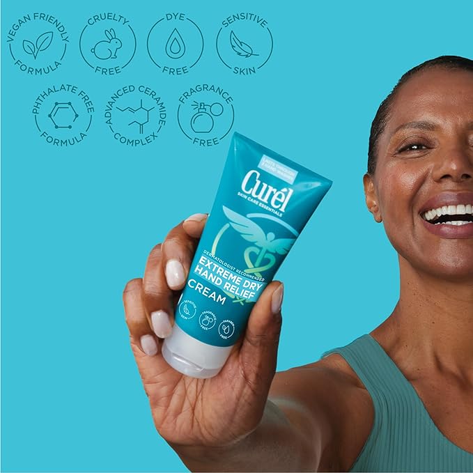 Curel Extreme Dry Hand Relief, Dermatologist Recommended, Long-Lasting Cream For Dry Hands, Paraben Free, Fragrance-Free Hand Lotion, 3 Oz
