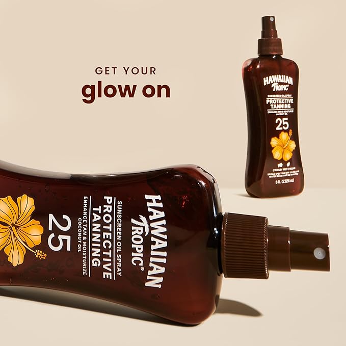 Hawaiian Tropic Protective Tanning Oil Spray Sunscreen SPF 25, 8oz | Tanning Sunscreen, Tanning Oil with SPF, Moisturizing Body Oil, Hawaiian Tropic Oil, Oxybenzone Free Outdoor Tanning Oil, 8oz