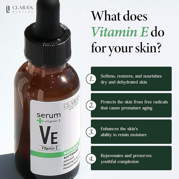 CLARA'S NEW YORK | Softening Vitamin E Facial Serum | Protecting Skin Barrier, Smoothing, Restoring and Nourishing | Non-greasy, Lightweight Formular | Made in USA | 30ml (1Fl/Oz)