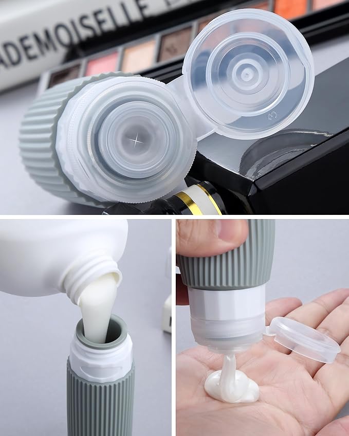 Travel Bottles for Toiletries 8 Pack, Tsa Approved Travel Size Toiletries 3 oz, Travel Containers for Toiletries, with Clear Bag, Leak Proof Silicone Squeezable Travel Essentials Creams Jars