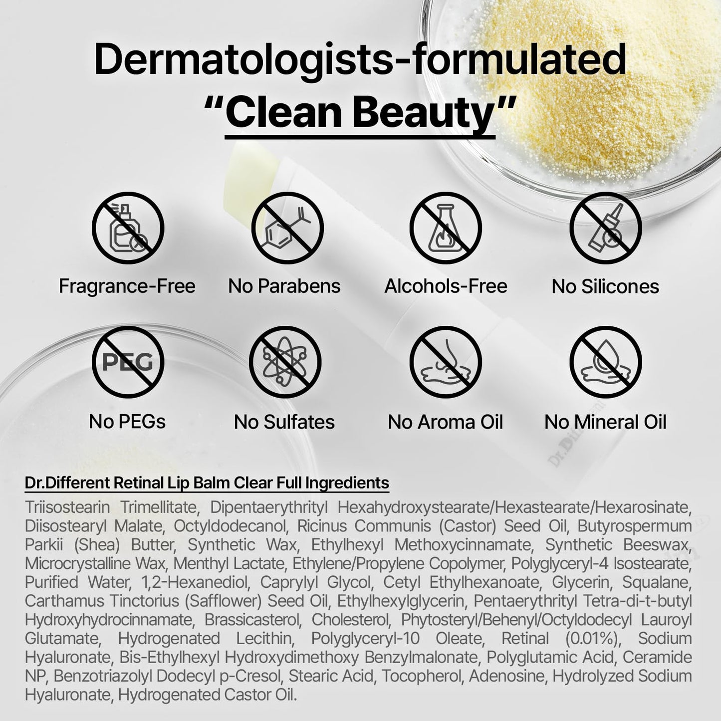 Dr.Different Retinal Lip Balm Clear, Anti-Wrinkle Lip Treatment with Deep Hydration & Long-Lasting Moisture, K-Skincare made by Korean Dermatologist, 0.14oz