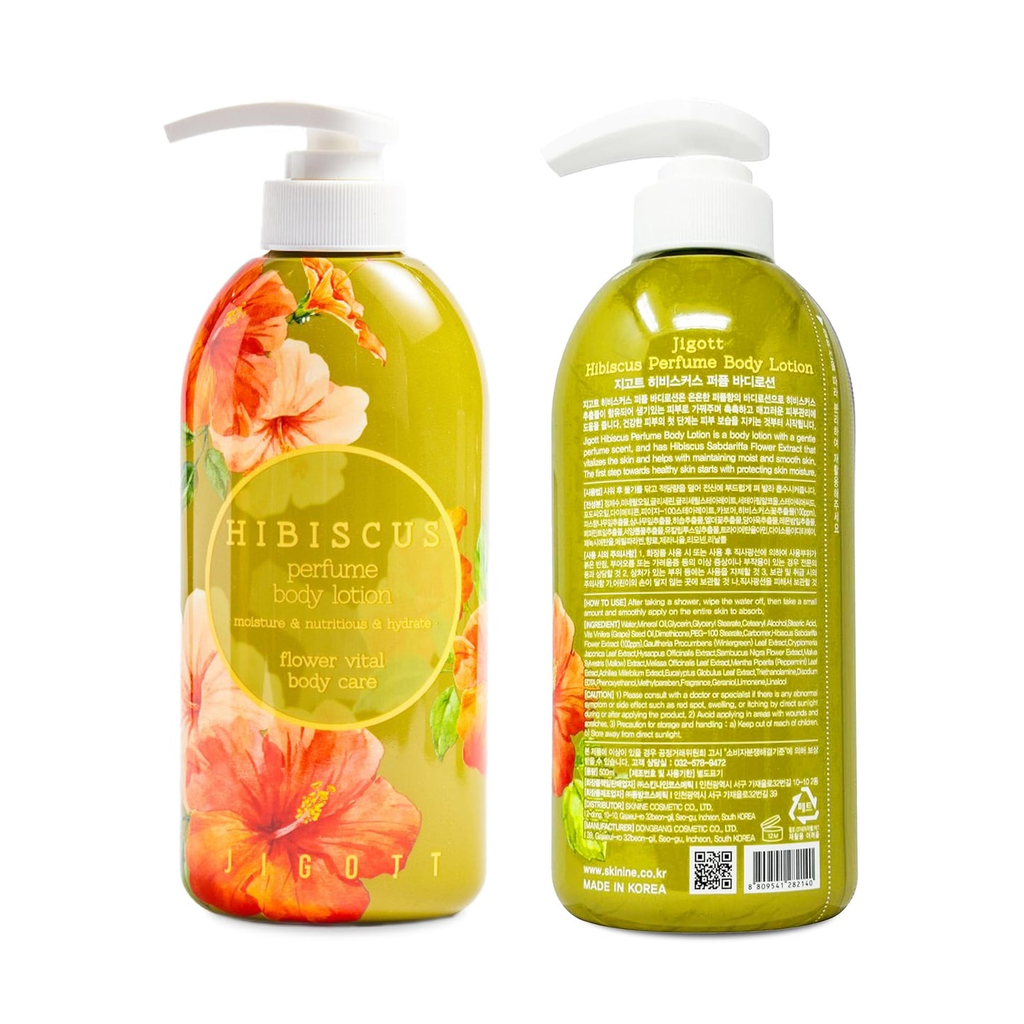 Jigott - Hibiscus Perfume Body Lotion 16.9 FL OZ/500ml, Korean Beauty Skincare Product, Hydrating & Nourishing Daily Moisturizer for Soft Skin.