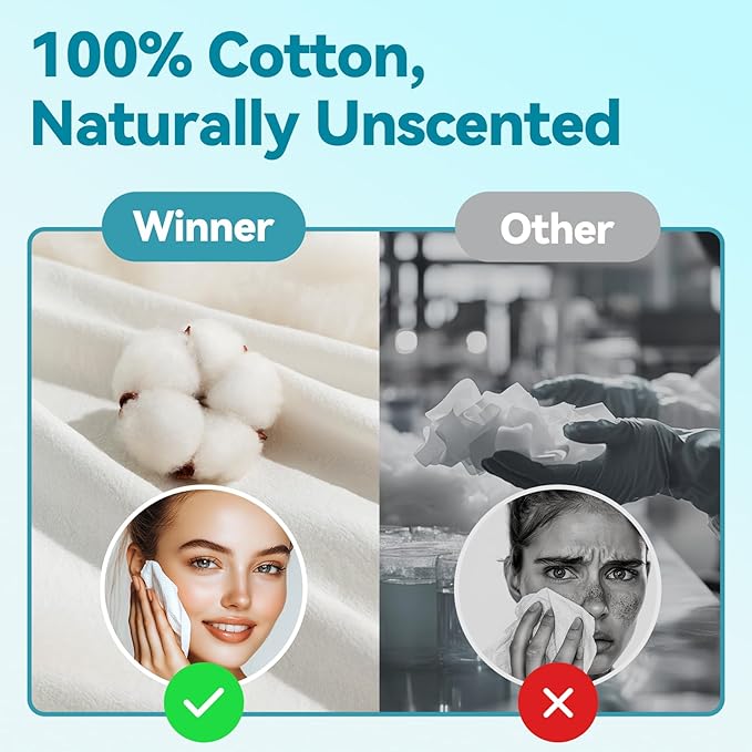 Winner Disposable Face Towel - 100% Cotton Facial Towels, Unscented Facial Wash Cloth for Sensitive Skin, Super Soft & Thick Facial Towels, Makeup Remover Dry Wipes, 480 Count