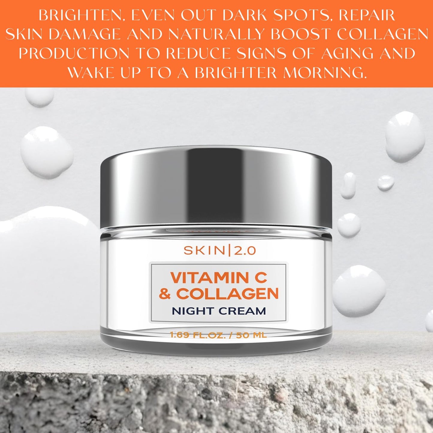 Skin 2.0 Korean Vitamin C & Collagen Face Moisturizer - Dermatologist Tested, Tightening- Anti-Aging, Clean Beauty, Cruelty-Free Skincare - All Skin Types - 1.69 oz