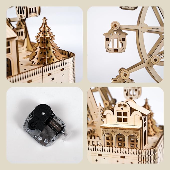 3D Wooden Puzzle Upgraded Ferris Wheels Music Box Model LED Light DIY Crafts Kits Home Decoration Brain Teaser Valentine’s Day Birthday Gift for Adults & Kids (Ferris Wheel LG)