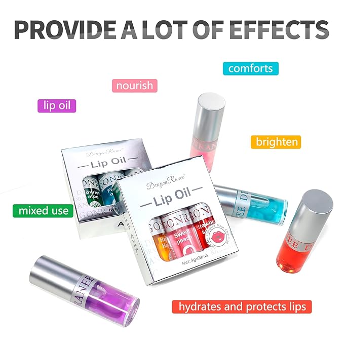 3Pcs Non-Sticky Hydrating Lip Glow Oil High Moisturizing Hydrating