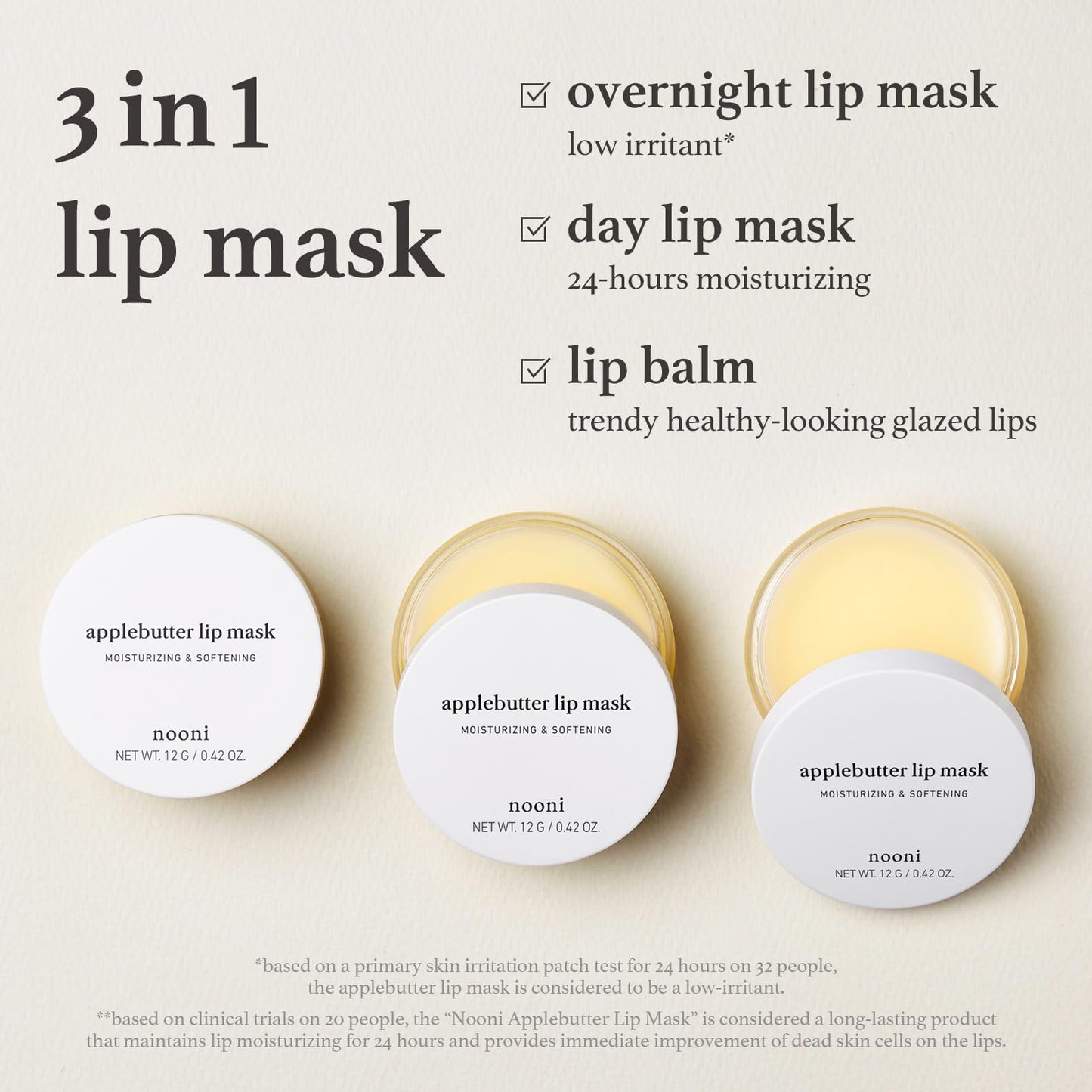 NOONI Vegan Applebutter Lip Mask Overnight – Hydrating Lip Balm & Butter with Shea Butter & Vitamins | Soothing Moisturizer, Softening Treatment for Dry Lips, 0.42 oz