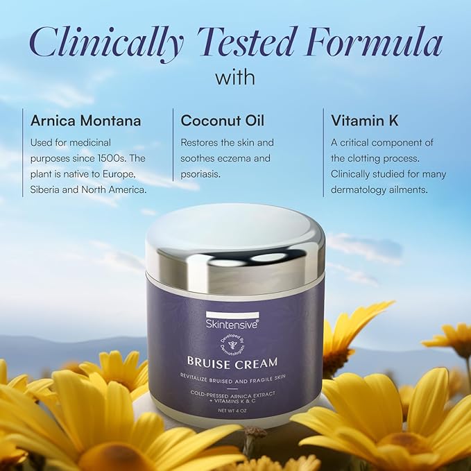 SKINTENSIVE Arnica Bruise Cream for Thin Skin - Moisturizing, Vitamin K C and E, Skin Renewal, 4 Oz