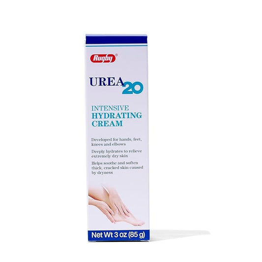 Rugby Urea 20% Intensive Hydrating Cream - Urea Cream for Feet, Hands, Knees, and Elbows - 20% Urea Intensive Strength Cream - 3 Oz
