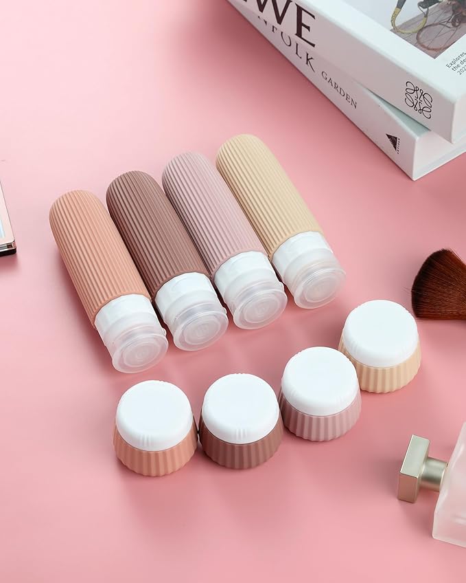 Travel Bottles - 8 Pack, TSA Approved 3 oz Travel Containers for Toiletries, Clear Bag, Leak Proof Silicone Squeezable Essentials Jars