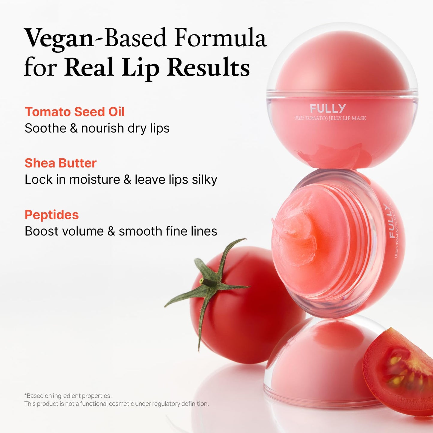 FULLY Red Tomato Jelly Lip Sleeping Mask, Korean Lip Balm for Dry, Chapped Lips, Tomato Seed Oil & Hyaluronic Acid, Overnight Hydration & Plump Glossy Finish, Non-Sticky Vegan Lip Treatment | 0.42 oz