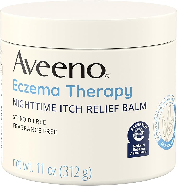 Aveeno Eczema Therapy Nighttime Itch Relief Balm, Eczema Cream for Body, Moisturizing Colloidal Oatmeal & Ceramide Formula, Fragrance Free, Soothing Dry Itchy Skin, 11 fl oz