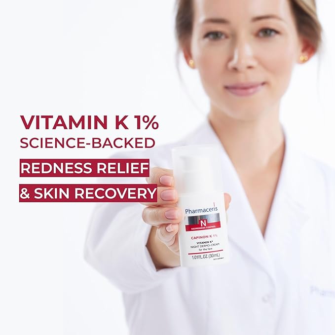 Vitamin K Redness Reducing Night Cream, Facial Moisturizer, Helps Strengthen Skin and Reduce Irritation, For Sensitive Skin Prone to Reactivity, CAPINON K 1%, 1.01 fl oz
