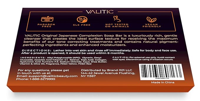 VALITIC Kojic Acid Vitamin C and Retinol Soap Bars with Turmeric for Dark Spot - Original Japanese Complex with Collagen, Hyaluronic Acid, Vitamin E (4 Pack) - with Soap Holder