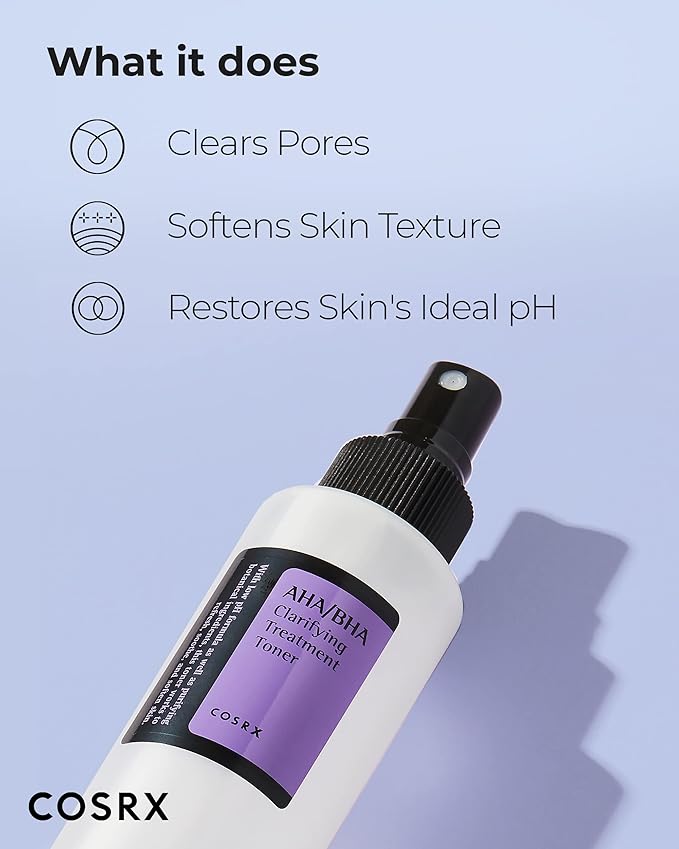 COSRX AHA/BHA Treatment Toner 5.07 fl.oz/ 150ml, Facial Exfoliating Spray for Whiteheads, Pores, & Uneven Skin, Korean Toner, Not Tested on Animals, No Parabens, No Sulfates, Korean Skin Care