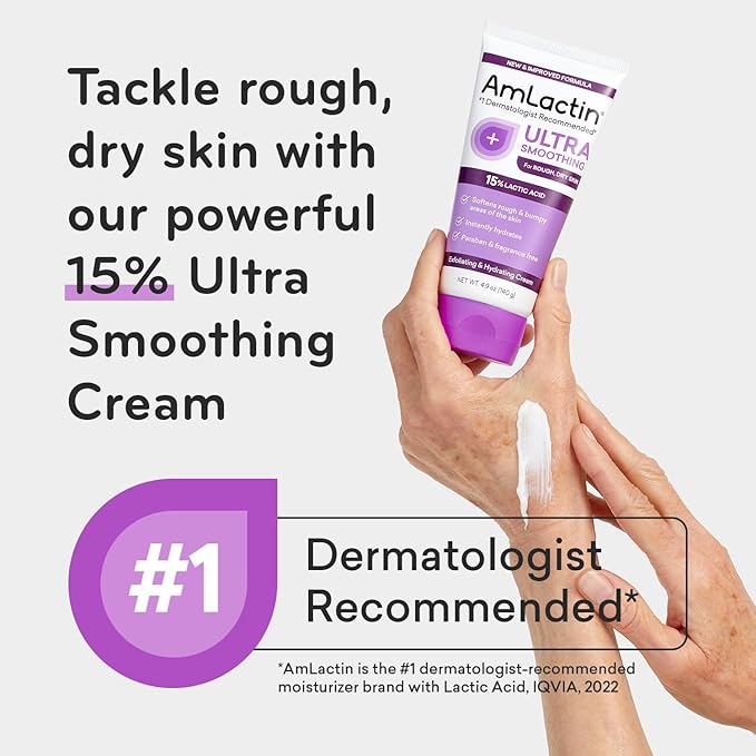 AmLactin Intensive Healing Body Lotion for Dry Skin – 7.9 oz Pump Bottle & Ultra Smoothing-4.9 oz Body & Hand Cream with 15% Lactic Acid-Exfoliator and Moisturizer for Rough and Bumpy Dry Skin