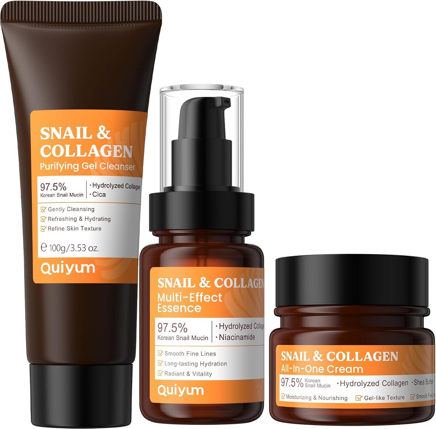 Skin Care Sets, Snail Mucin Skincare 3PCS, 97.5% Pure Snail Slime Extract Moisturizer, Serum, Face Wash Cleanser, for Moisturizing Repairing, Skin Care Routine Kit for Women, Gifts Sets