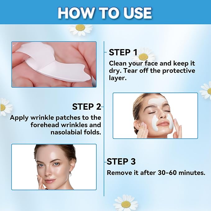 Anti Wrinkle Patches for Face Overnight, Moisturizing Masks Skincare for Smile & Forehead Lines Remover, 12 Packs