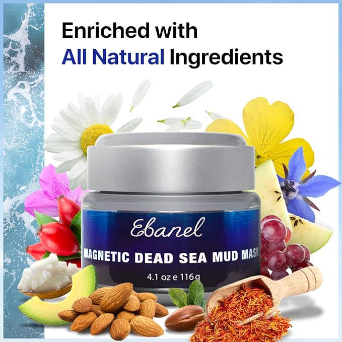 Ebanel Magnetic Dead Sea Mud Mask for Face and Body, 4.1 Oz Deep Pore Cleansing Moisturizing Bentonite Clay Face Mask for Blackheads with Retinol, Rosehip, Avocado Oil, Argan Oil, Peptide
