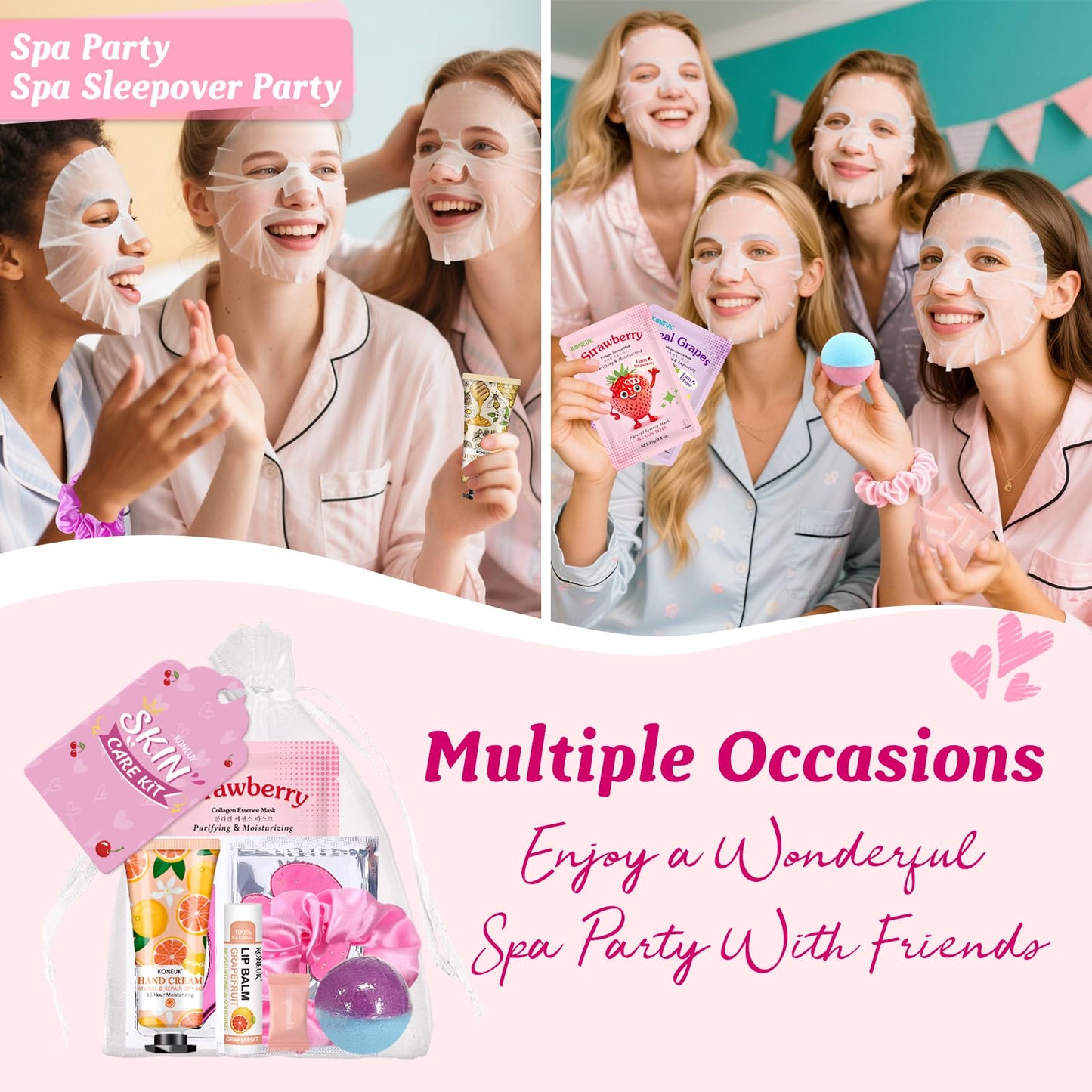 80PCS Spa Party Supplies for Girls, Include Facial Masks, Lip Balm, Hand Cream, Under Eye Patches, Lip Mask, Foot Bath Bombs, Compressed Towels, Sleepover and Spa Birthday Party Supplies for Girls