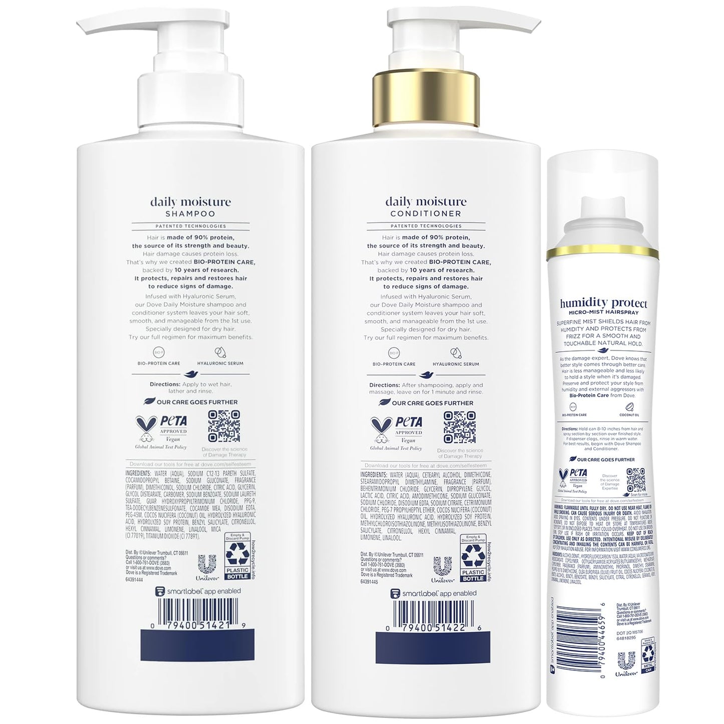 Dove Shampoo & Conditioner Set, Coconut & Hydration, with Dove Flexible Hold Hairspray, Compressed Micro Mist – Deep Hydration for Revitalizing Dry, Damaged Hair & Styling (3 Piece Set)