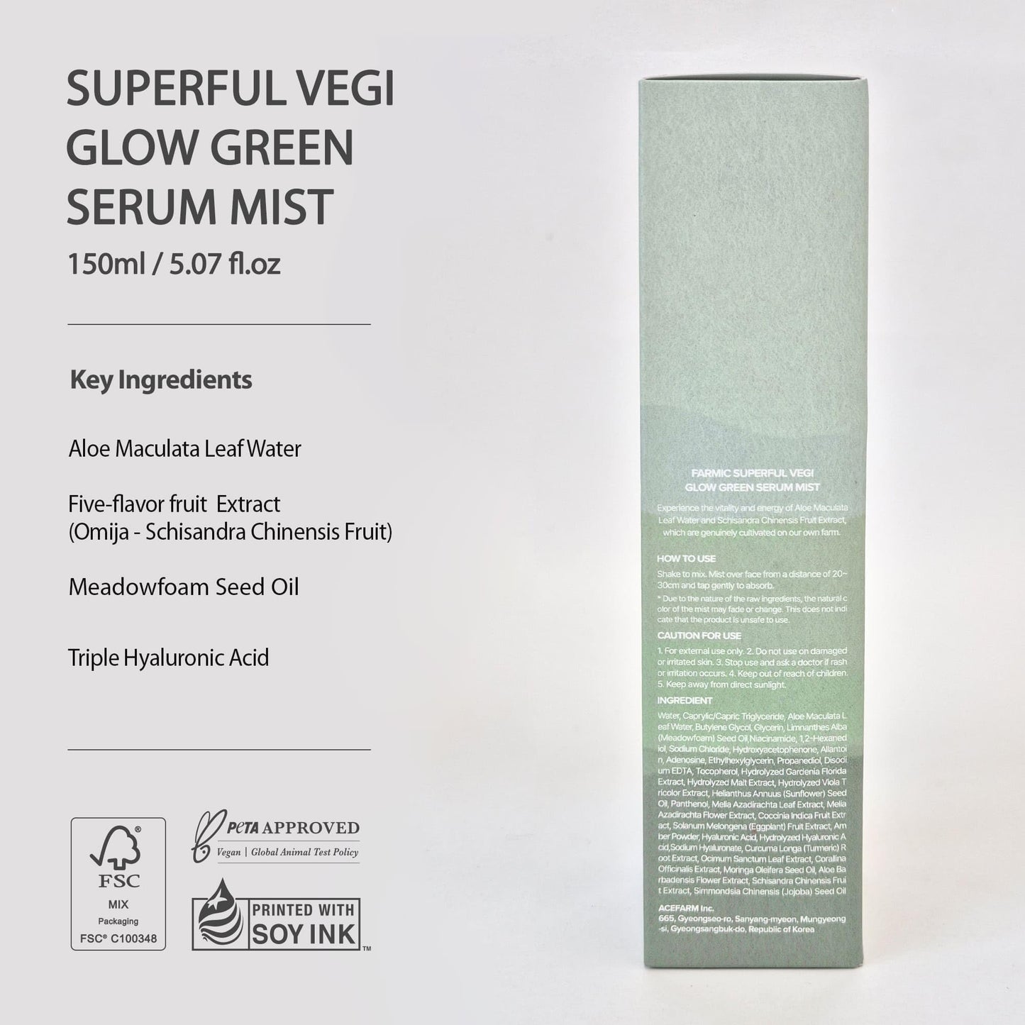 FARMIC Superful Vegi Glow Green Serum Mist 5.07 fl.oz | Aloe & Omija Korean Vegan Spray facial Essence | Soothing Calming Radiant Skin Light-weight Face Moisturizer | Daily Skincare for All Skin Types