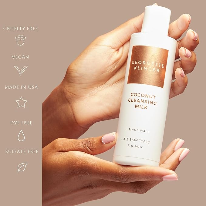 Georgette Klinger Coconut Cleansing Milk - Natural Face Wash for Women, Gentle Makeup Remover That Restores Moisture with Nutrient-Rich Coconut Oil, Vegan for All Skin Types - 6.7 oz