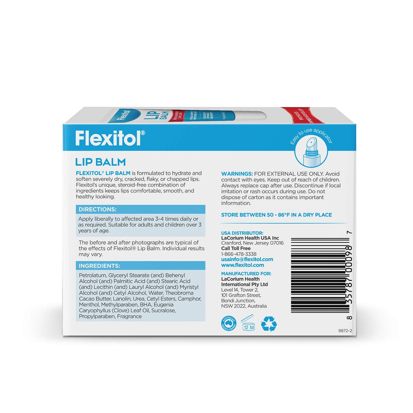 Flexitol Lip Balm, 0.35 Ounce Tube, Cream White, 3 Count (Pack of 1)