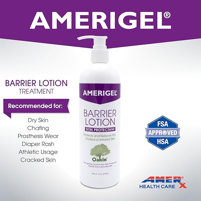 AMERIGEL Total Day & Night Skin Care Bundle - Barrier Lotion Skin Protectant Bottle With Pump (16 oz.) - Care Lotion Hypoallergenic Moisturizer Bottle With Pump (16 oz.)