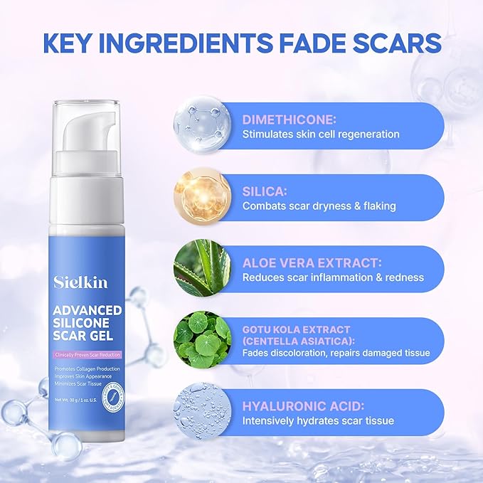 Advanced Silicone Scar Removal Cream - Medical Grade Surgical Scars Gel for Face & Body - New & Old Scars Treatment for Acne, Burns & Surgery, Kids Over 6 Months, 1 oz